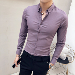衬衫 长袖 上衣 纯色免烫抗皱弹力5色衬衣男轻熟男青年修身 2025春装