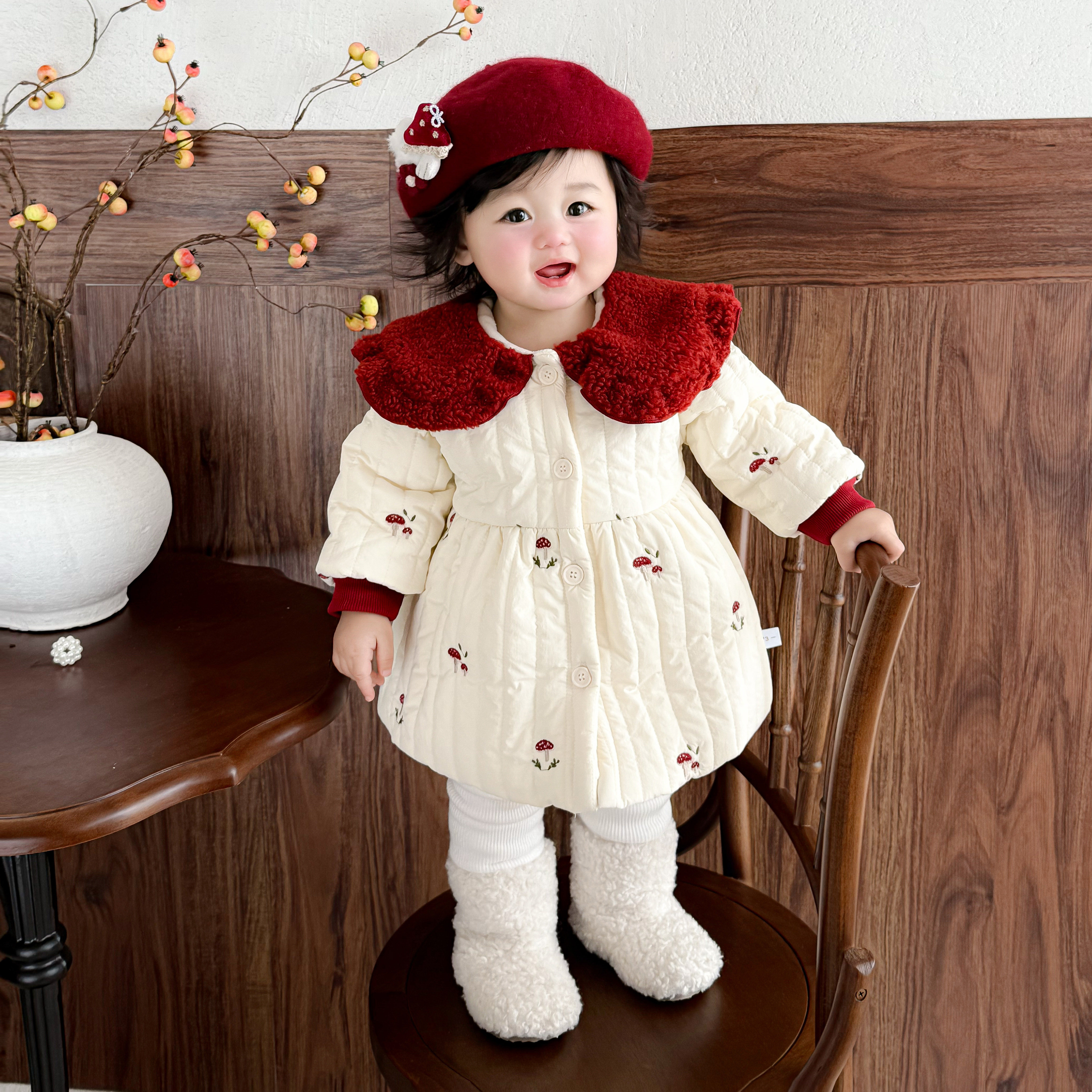 女童冬装时尚洋气棉衣毛毛领蘑菇刺绣棉服可爱宝宝加绒加厚外套裙,童装/婴儿装/亲子装,连衣裙,淘宝优惠券,粉丝福利购,淘宝优惠卷