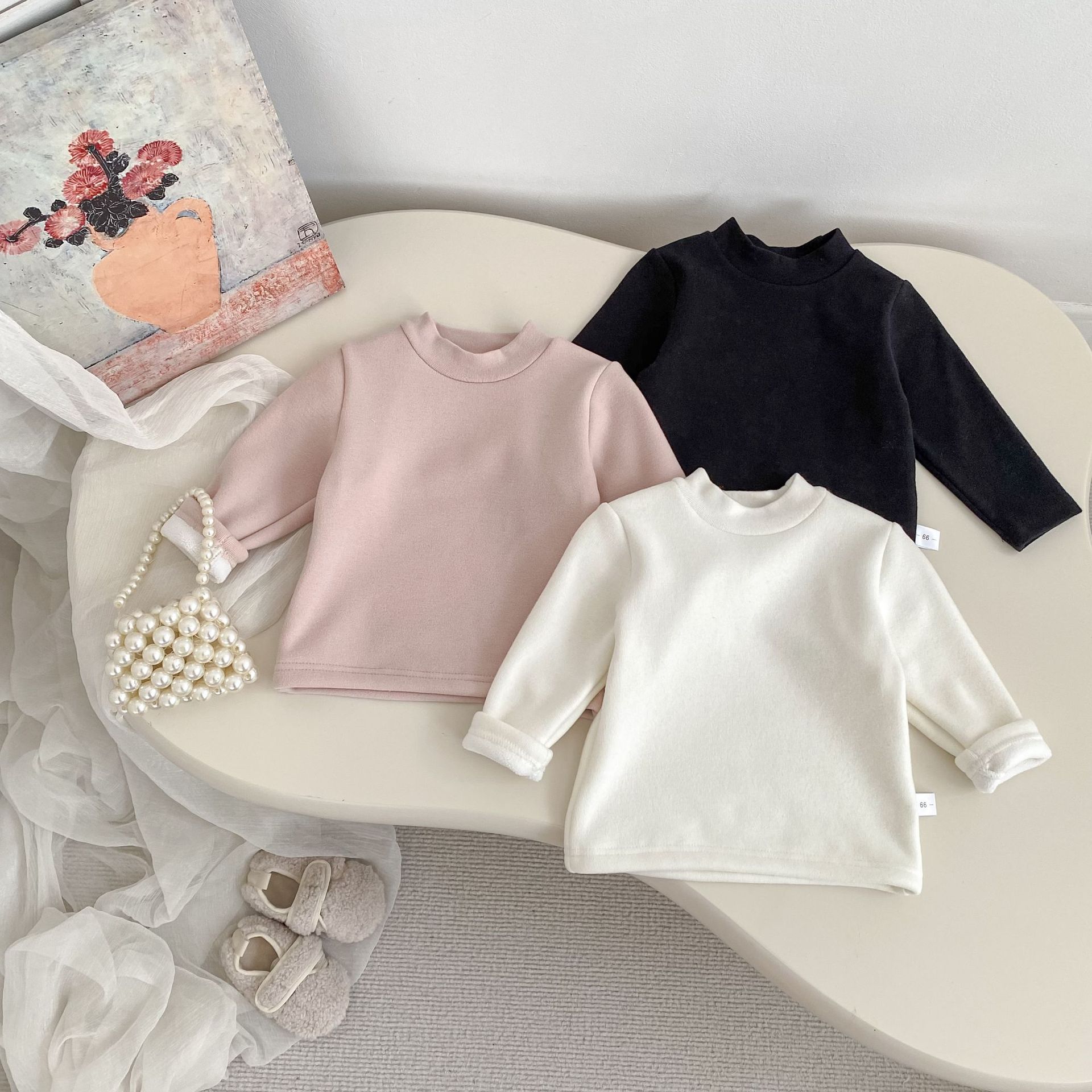 女宝宝纯色加绒打底杉百搭秋冬装