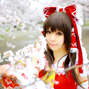 一歧日和 东方project博丽灵梦cos蒂斯棕黑色长直发cosplay假发.