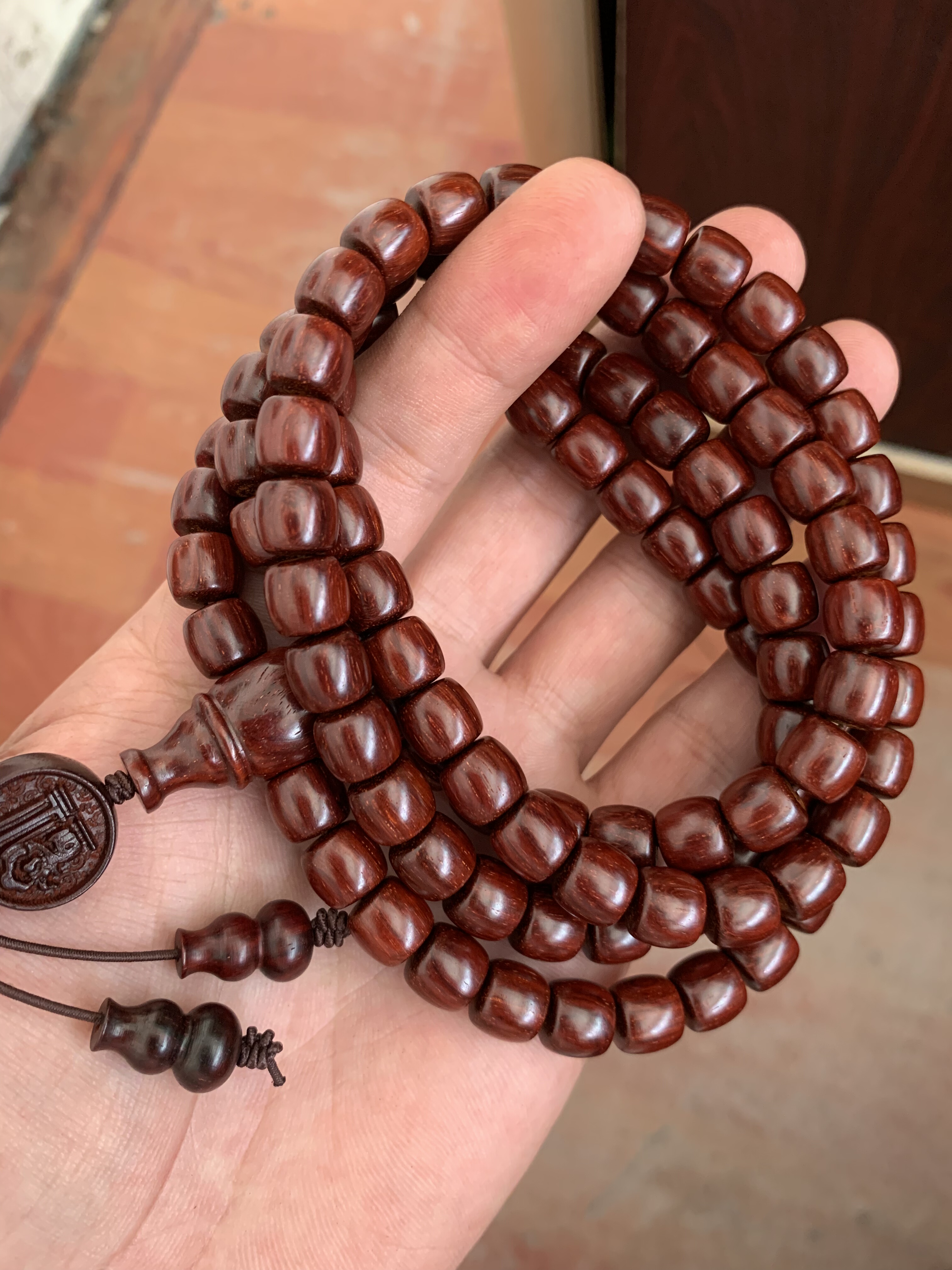 原汁原味印度小叶紫檀直切珠文玩佛珠手串高油密带星无胶磨无科技