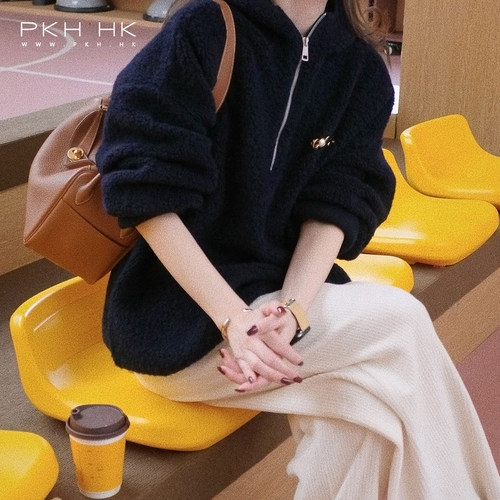PKH.HK特冬季新每年都会反复穿的慵懒厚暖羊毛拉链背帽宽松大毛衣