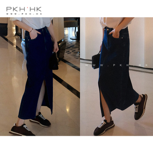 PKH.HK特2024春夏新老粉大梨BI入 太好搭笔挺显瘦前开衩牛仔半裙