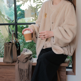 PKH.HK特冬季新利落暖绒小华丽环保皮草貂绒下摆收腰不臃肿短外套