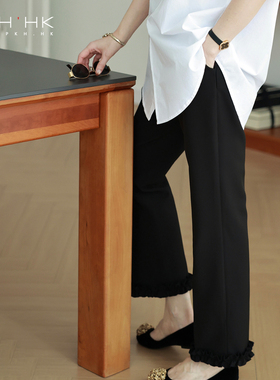 PKH.HK特 春上新 种草裤脚细节好好看也百搭黑色利落九分小直筒裤