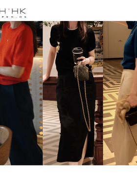 PKH.HK 特 春天的颜色 精致撞白色领边羊绒混纺短袖针织