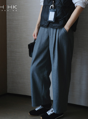 PKH.HK特BI入大梨子文艺时髦贯穿冬季细细条羊毛呢锥形宽松九分裤