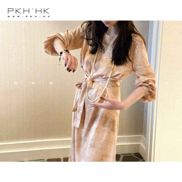PKH.HK 特 大爱 时髦文艺小众提花晕染丝棉可系腰带大袍子连衣裙