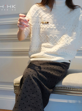 PKH.HK特冬季自留款日常叠穿美丽诺羊毛柔暖翻领粗针绞花马甲毛衣