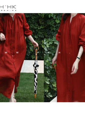 PKHHK特 重磅BI入红色DU家定染苎麻2WAYS时髦连衣裙大袍子配衬裙