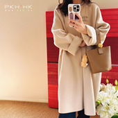 PKH.HK特2025冬新气质剪裁利落通勤配腰带中长双面羊毛呢大衣外套