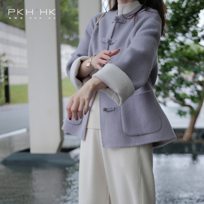 盘扣唐装羊毛双面呢短大衣外套