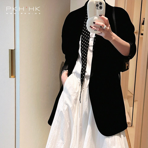 PKH.HK特2025 私服时髦黑不对称设计感去班味儿偏长款配腰带西装