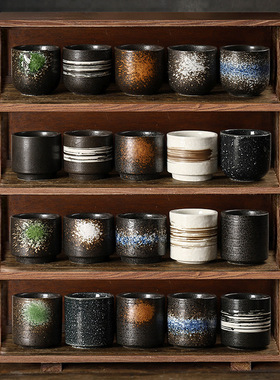 日式随手茶杯子商用创意寿司料理陶瓷餐具直身高脚复古喝水杯