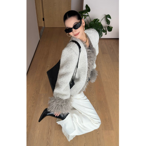 CIZZLEMORE 时尚气质可脱卸毛毛设计感袖口门襟羊毛小香风外套