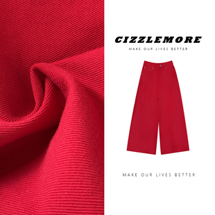 显瘦百搭阔腿裤 简约纯棉发财裤 女 正红直筒长裤 CIZZLEMORE