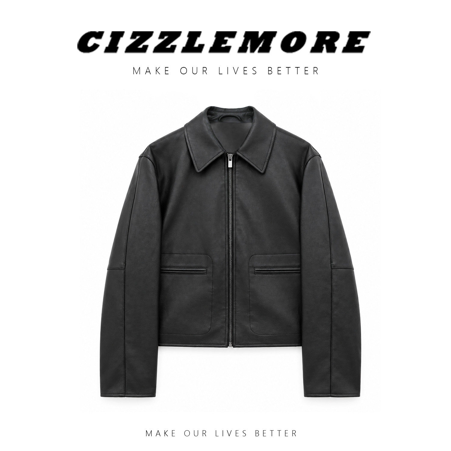 CIZZLEMORE【旧世名伶】翻领夹克拉链口袋高级感休闲短款皮衣外套图片
