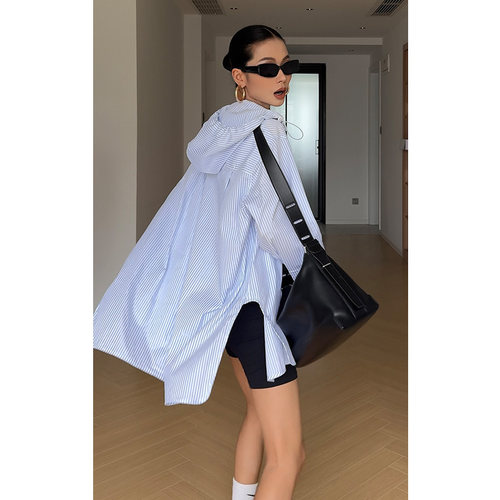 CIZZLEMORE 银丝清爽时尚连帽防晒女夏季2024宽松休闲衬衣外套夏