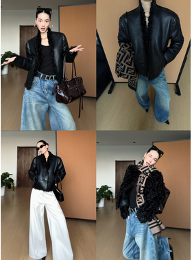 CIZZLEMORE【贝多芬之夜】精致弧形立领皮毛一体两面穿皮衣厚外套