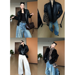 CIZZLEMORE【贝多芬之夜】精致弧形立领皮毛一体两面穿皮衣厚外套