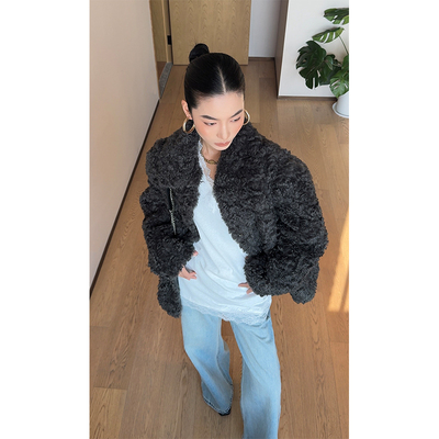 CIZZLEMORE 软糯高级感托卡环保翻领毛绒皮毛外套