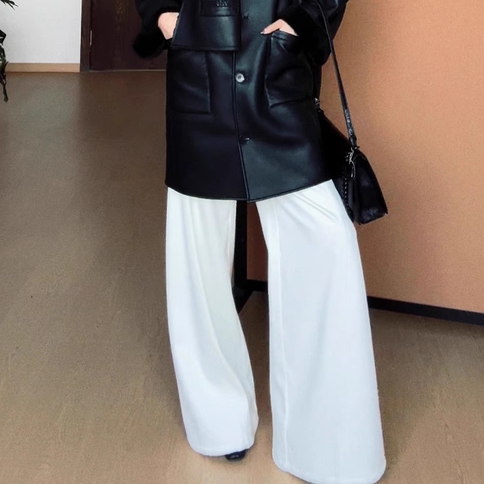 CIZZLEMORE【小白牛】白色斜裁百搭经典高腰显瘦直筒阔腿牛仔裤