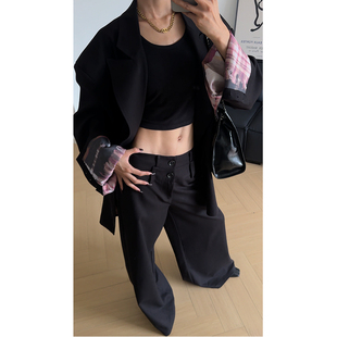 CIZZLEMORE 撞色里布大宽肩气场女王大西装 双腰头裤 子两件 阔版
