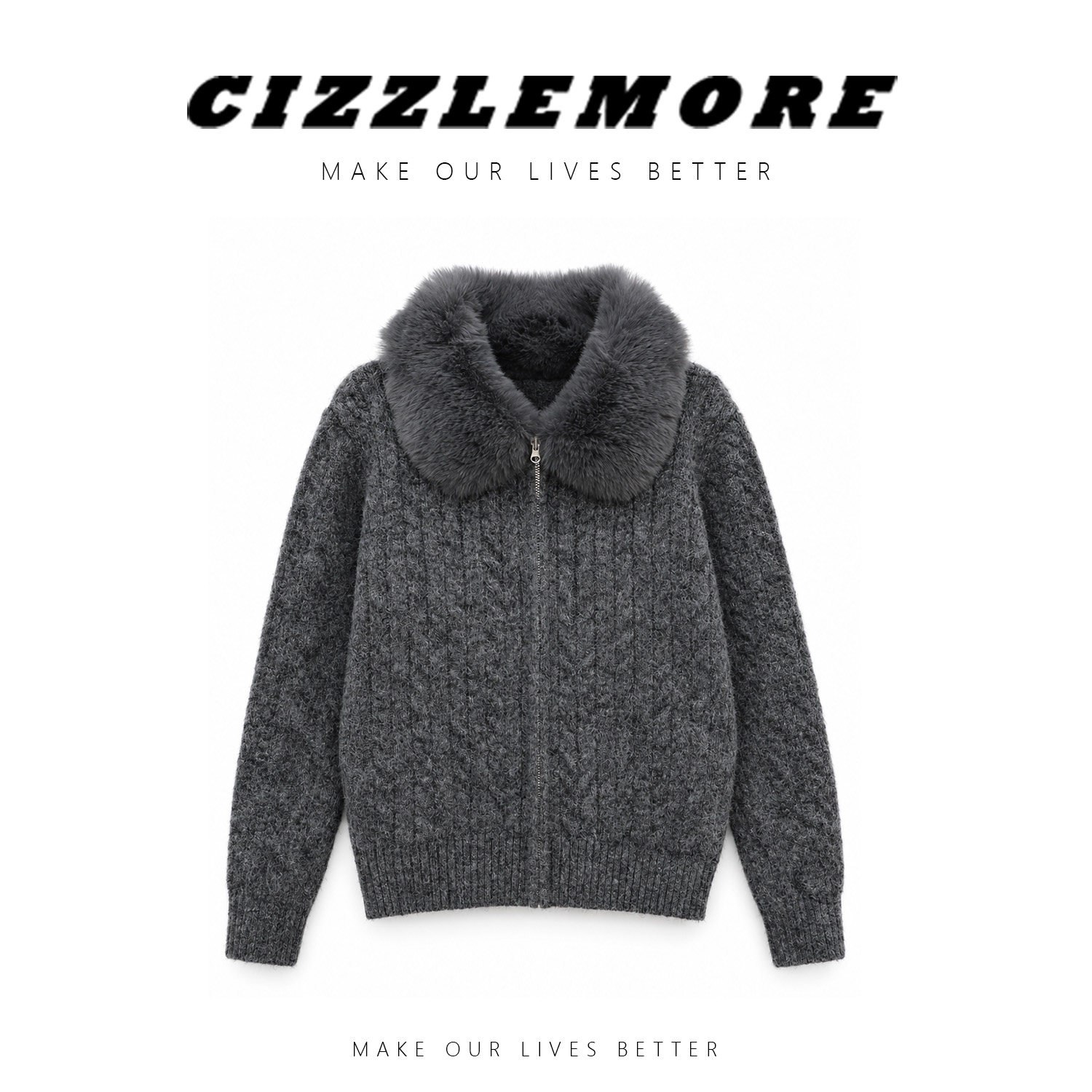 CIZZLEMORE【浅一度】高级感大毛领针织慵懒毛绒显瘦保暖百搭外套