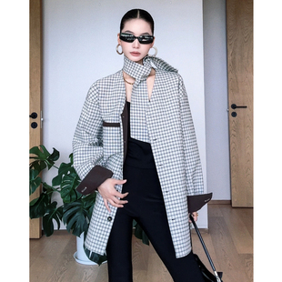 CIZZLEMORE【都市锋线】早秋廓形中长款风衣女宽松休闲格纹外套