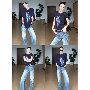 CIZZLEMORE【灵豹清野】复古辣妹两穿豹子印花短袖T恤显瘦上衣女