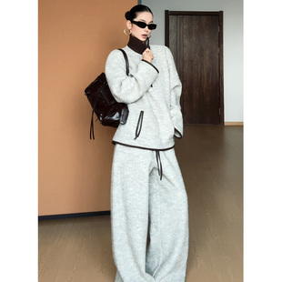 套装 羊毛圈圈绒立领拼皮高级感休闲阔腿裤 曼城前夕 CIZZLEMORE