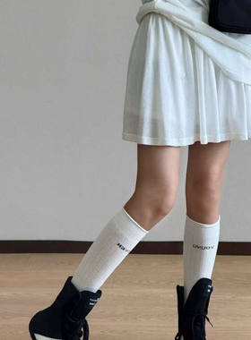 CIZZLEMORE  春秋季黑色小腿袜jk压力精梳棉字母白色运动长筒袜
