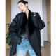 高级大气黑色加厚加毛中长款 CIZZLEMORE 移调曲 皮毛一体外套