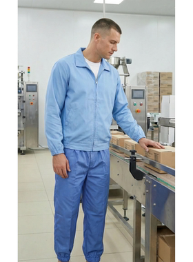 px浅蓝色薄款四季食品厂松紧腰带抽绳裤子无兜食品裤脚收松紧裤脚