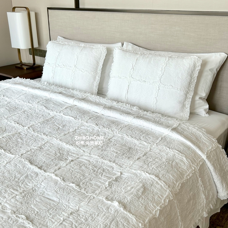 特惠 高端欧式玫瑰绣花纯棉床盖三件套 四季通用榻榻米出口床罩