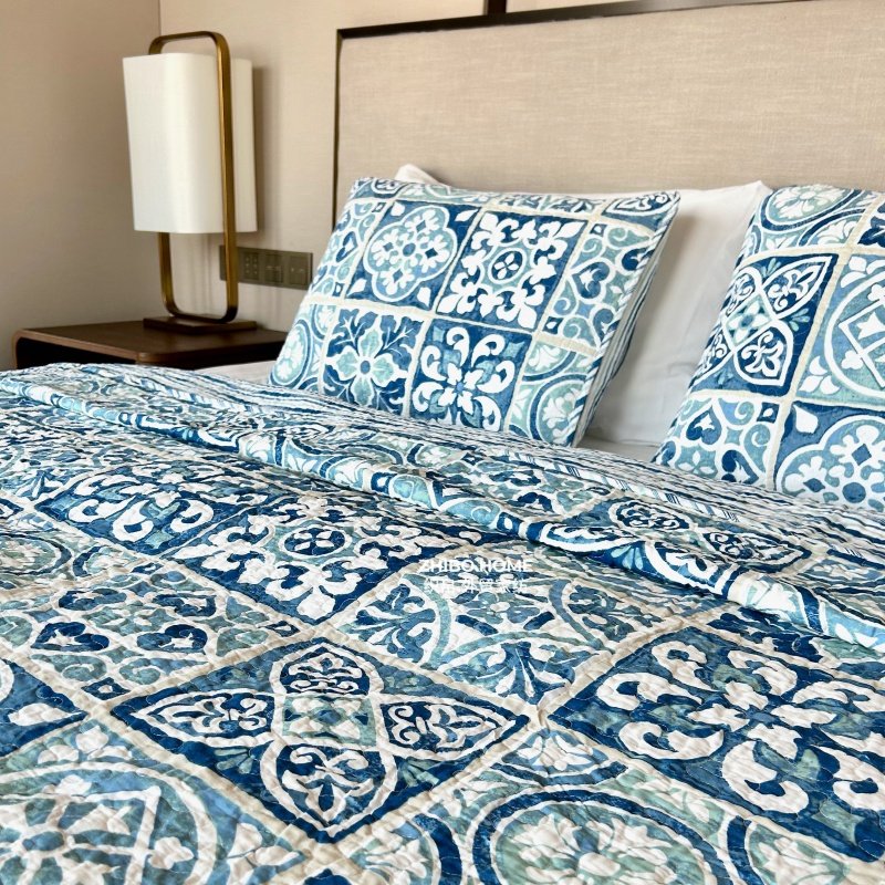 出K单！木巨140美金！欧式纯棉绗缝被出口床盖三件套全棉四季床罩