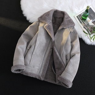 时尚 25冬装 麂皮绒加厚外套男皮毛一体夹克宽松加绒机车服皮衣大码