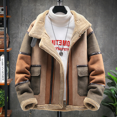 厚冬季皮毛一体羊羔毛棉衣男潮牌