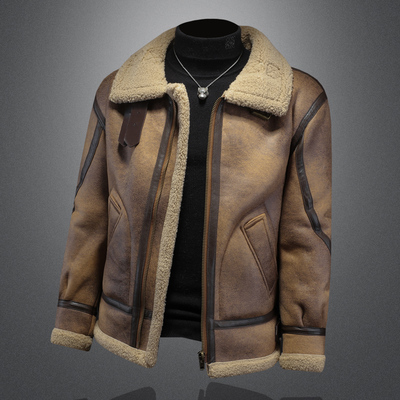 皮毛一体外套男冬季加绒加厚鹿皮绒皮衣夹克羊羔毛棉袄棉服大码潮