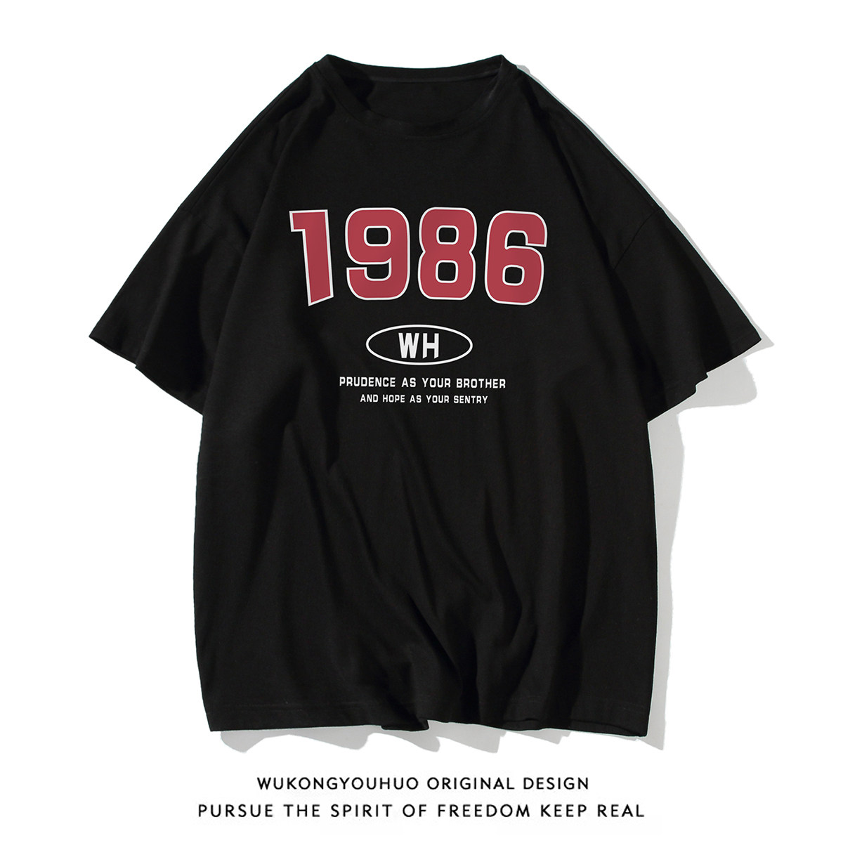 美式百搭1986夏季简约印花全棉宽松短袖T恤T94P25控38,男装T恤,电商A247-1