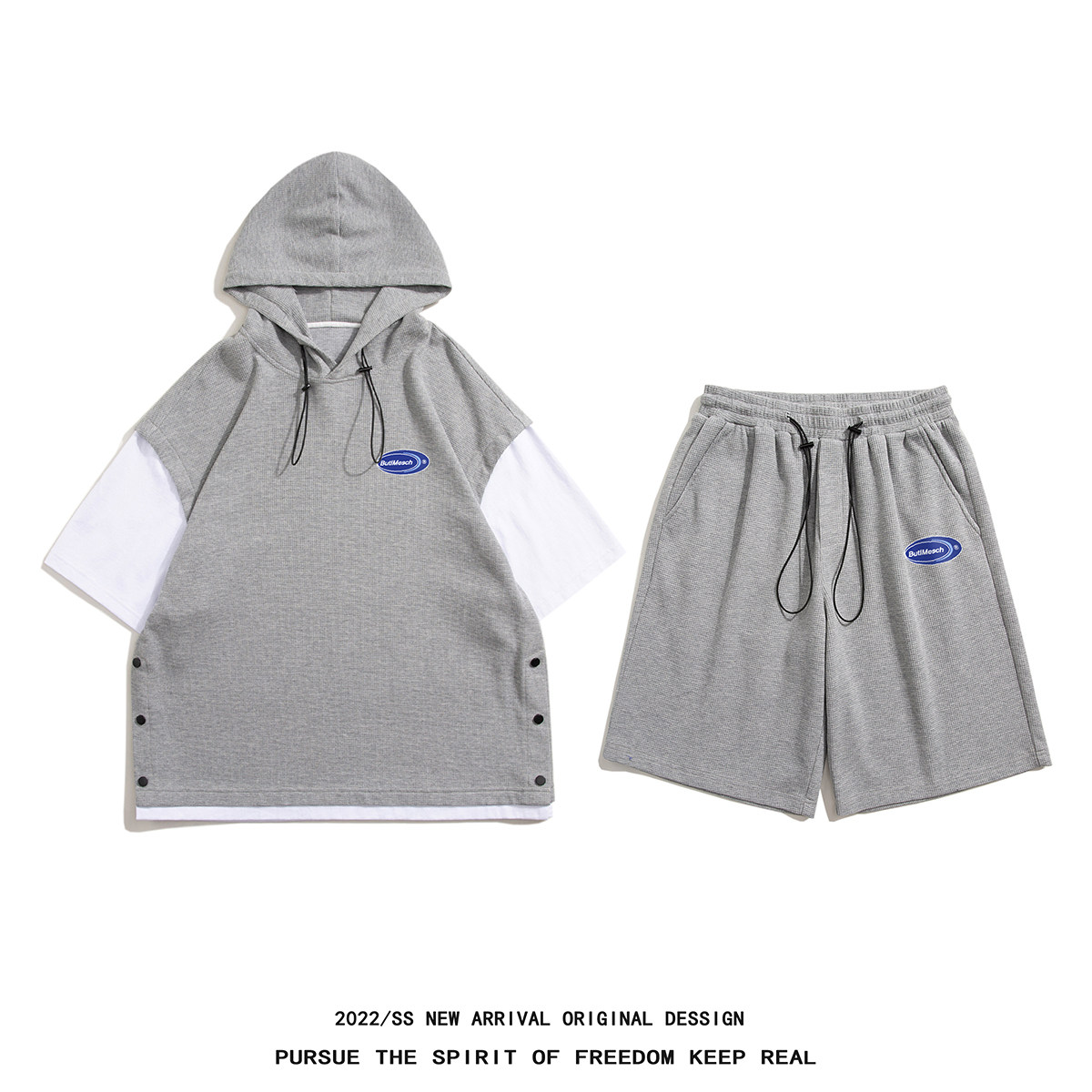 白底夏季潮牌时尚情侣百搭运动短袖连帽T恤套装TZ703P85控108,男装T恤,电商A247-1
