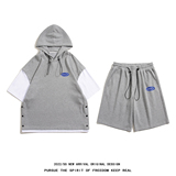 白底夏季潮牌时尚情侣百搭运动短袖连帽T恤套装TZ703P85控108，男装T恤，电商A247-1