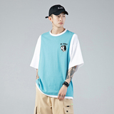 ！2024春季潮流个性印花全棉宽松假两件短袖T恤T500P35控48，男装T恤，电商A247-1