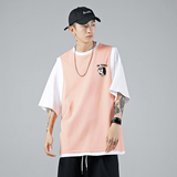 ！2024春季潮流个性印花全棉宽松假两件短袖T恤T500P35控48，男装T恤，电商A247-1