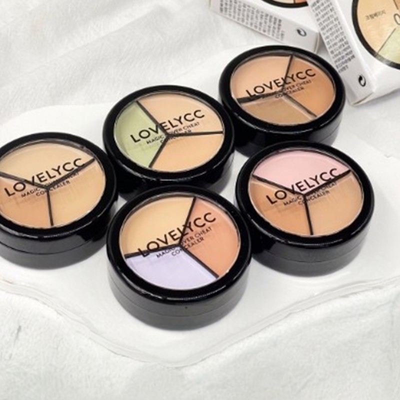 韩国lovelycc三色遮瑕膏盘遮痘印泪沟黑眼圈遮暇提亮肤色修饰斑点