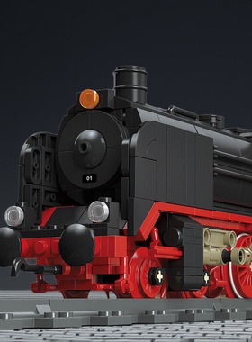 杰星59004MOC积木塑胶颗粒组装拼插构建欧式复古轨道火车模型玩具