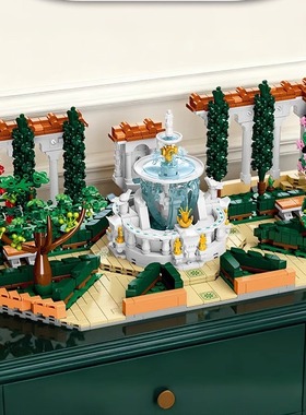 欧美跨境新款玩具杰星57032拼装DIY治愈系场景积木迷你喷泉广场