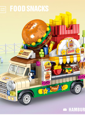 Lin07哲高00888-00891卡通车粉色车迷你创意模型益智拼装积木玩具