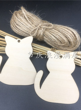 木牌雕刻切割刻字心愿吊牌小猫咪木挂牌 DIY手写木板吊牌定制50片