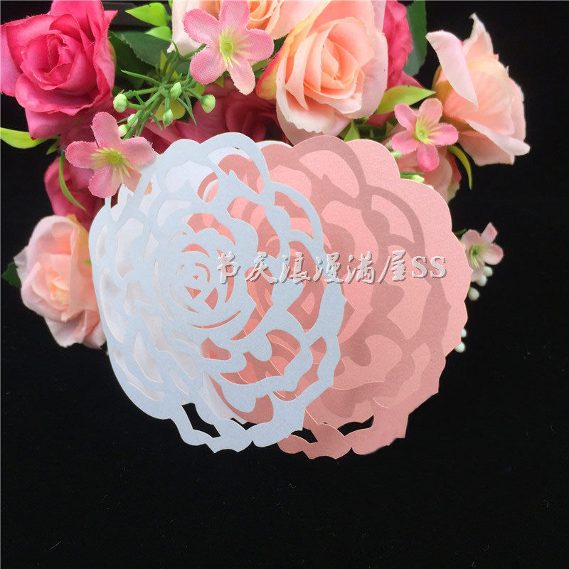 激光镂空心形许愿卡吊卡 许愿树挂饰 珠光纸彩色卡纸玫瑰卡片50张